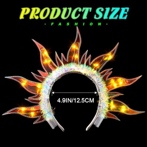 JEAIRTS Light Up Fire Headband Glow Flame Crown Headpiece Led Sun Goddess Hair Accessories for Women