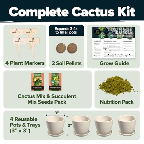 HOME GROWN Succulent & Cactus Seed Kit for Planting – [Enthusiasts Favorites] Premium Cactus & Succulent Starter Kit: 4 Pl...