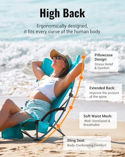 KingCamp Low Beach Chairs, Folding Portable Chair for Adults Lightweight Extra Wide Seat 300lbs Heavy Duty Oversized Backp...
