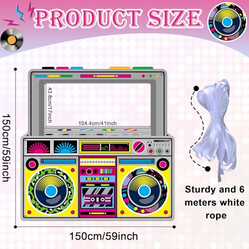 Fabric Radio Boombox Photo Booth Props for 90s 80s Party Decorations 59 X 59 Inch, Retro Radio Boombox Selfie Backdrop Han...
