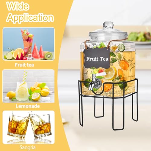 Drink Dispenser, Drink Dispensers for Parties, 1 Gallon Glass Beverage Dispenser with Stand and Glass Lid, 100% Leakproof ...