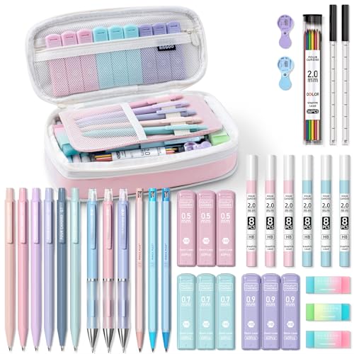 Four Candies 36PCS Aesthetic School Supplies, Mechanical Pencils 0.5mm, 0.7mm, 0.9mm & 2.0mm with 624PCS Lead Refills, Cut...