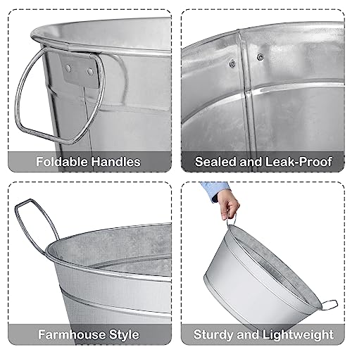 Large 6-Gallon Galvanized Tin Beverage Tub, 20x14x10 inches (Pack of 2)
