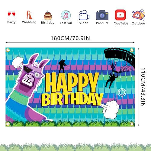 Video Game Themed Birthday Party Backdrop Banner Llama Party Wall Decor for Llama Background Cloth Hanging Supplies Video ...