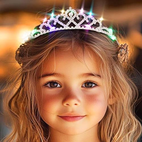 DRESBE Light Up Rhinestone Tiara and Crown Princess Crystal LED Headband Glow Party Hair Accessories for Women and Girls