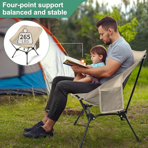 Lightweight Camping Chairs with Adjustable Height, Portable Camping Chairs for Adults with Carry Bag and Side Pockets, Fol...
