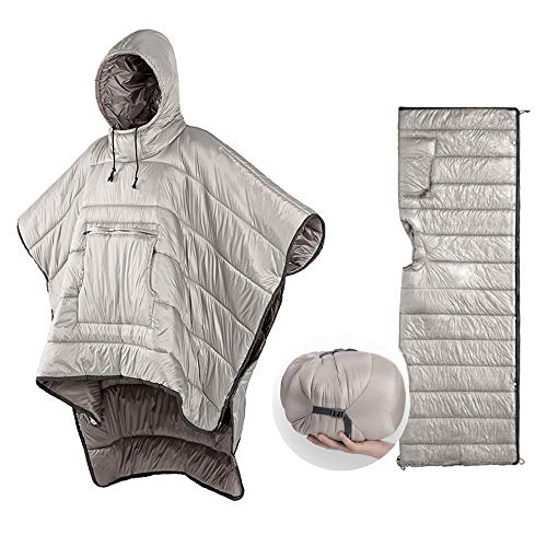 Camp Poncho Sleeping Bag Wearable Hooded Blanket - Envelope Lightweight Thermal Cloak Cape Windproof with Premium Stuff Co...