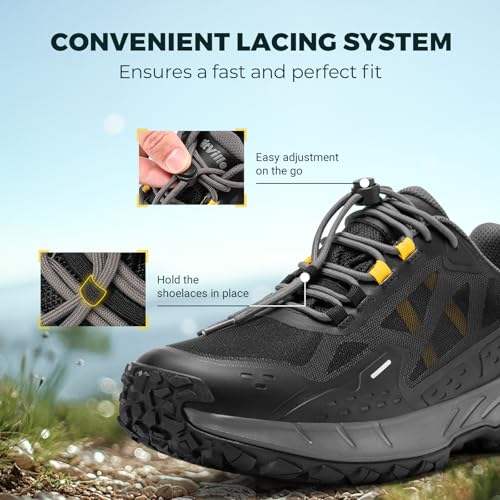 FitVille Men Waterproof Hiking Shoes Extra Wide Walking Shoes Slip-Resistant Trekking Trainers All-Terrain Quick Lace Snea...