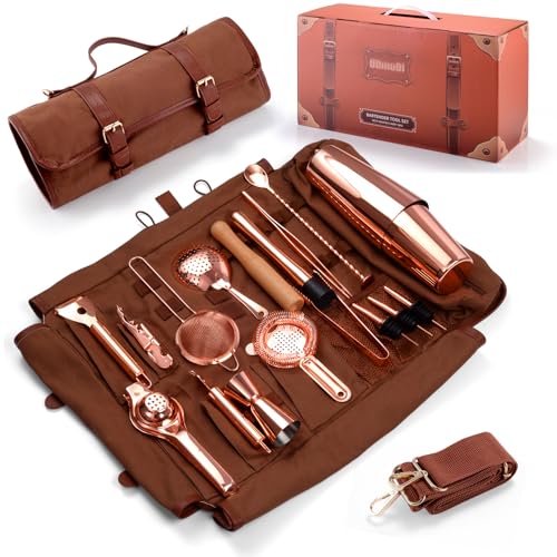 Eligara Bartender Kit Bag, 17-Piece Copper Bar Tool Set Cocktail Shaker Set with All Practical Bar Accessories, Portable T...