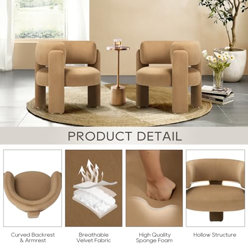 COLAMY Modern Velvet Accent Chairs Set of 2, Upholstered Barrel Chairs, Comfy Side Arm Chairs with 3 Legs for Living Room,...