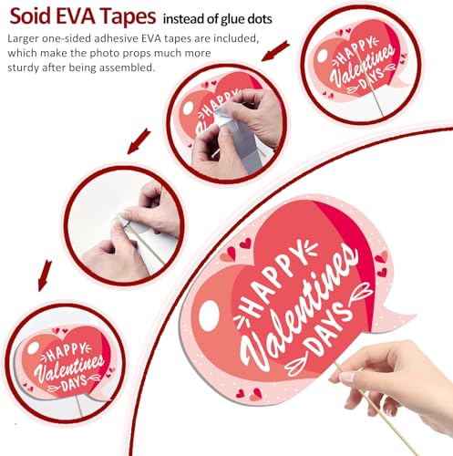 38pcs Valentines Day Party Photo Booth Props, Selfie Frame with Valentines Day Party Photo Props Backdrop Decorations Supp...
