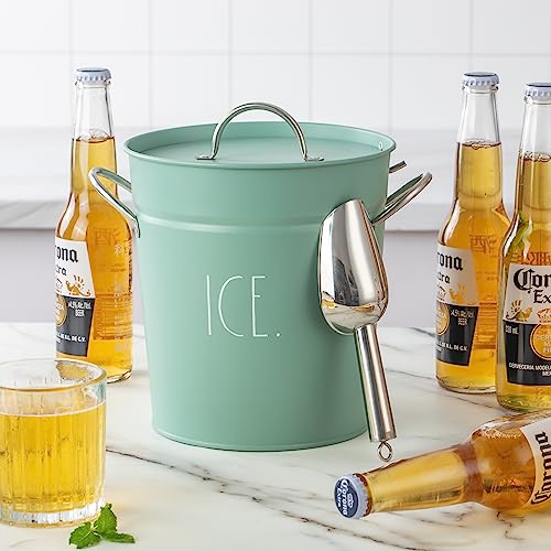 Rae Dunn Ice Bucket with Scoop - Stainless Steel Bucket with Handle, Lid and Ice Scooper - 4 Qt. Storage Bin for Ice Cubes...