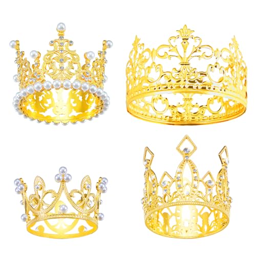 Jetec 4 Pcs Mini Crown Cake Topper for Valentine's Day Flower Bouquet, Small Birthday Tiara Cake Decoration, Rhinestone Pe...