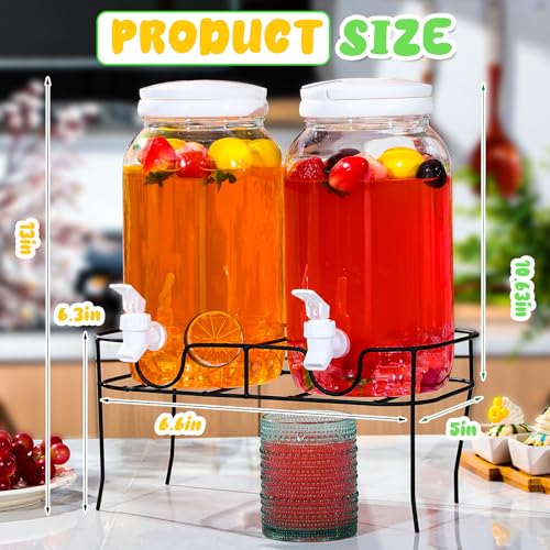 Tanlade 2 Pcs Plastic Drink Dispenser with Stand Beverage Dispenser with Sturdy Metal Base Juice Dispensers for Parties Le...
