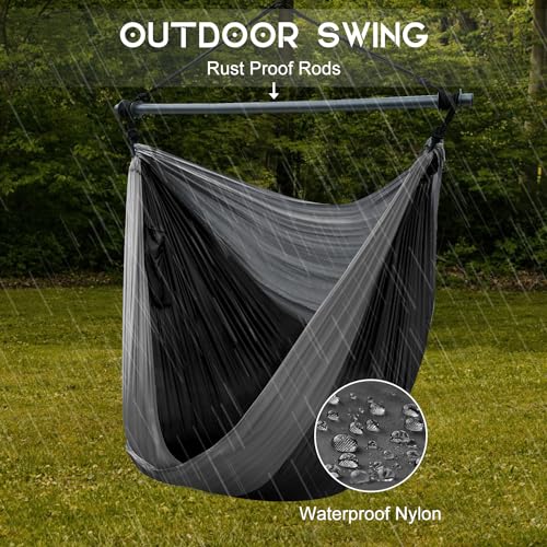 Hammock Swing Chair for Outdoor & Indoor, Lightweight & Portable, Perfect for Adults & Camping (Black, Gray)