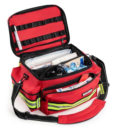 Scherber First Responder Fully-Stocked Professional Essentials EMT/EMS Trauma Kit | HSA/FSA Approved | Reflective Bag w/8 ...