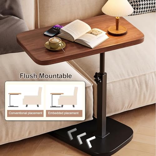 Adjustable C Shaped Side Table, 360° Rotating Sofa End Table with Lift Top, TV Tray for Couch or Bedside Use(Brown)