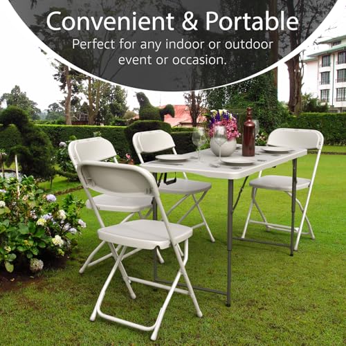 4 Feet Foldable Table Adjustable Height with Built in Handle, Steel Legs | 4FT Heavy Duty Portable | Perfect for Party Din...