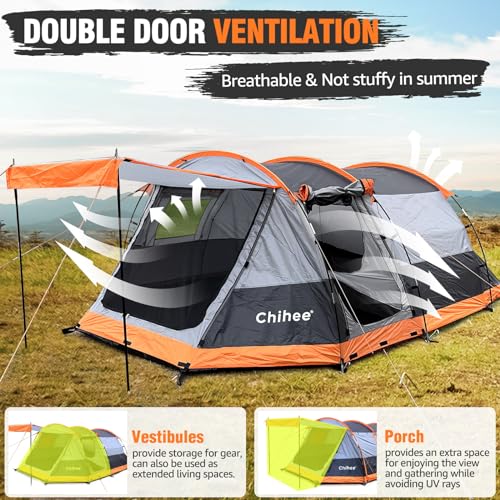 Chihee Camping Tents Tunnel Tent 4 Person Family Tents with 2 Doors Extra Weatherproof Outdoor Shelter 4 Seasons Tents wit...