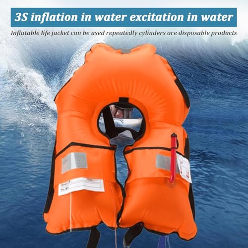 Automatic Inflatable Life Jacket Life Jackets,150N Adjustable Nylon Swim Vest with CO2 Inflation, Reflective Strips & Safe...