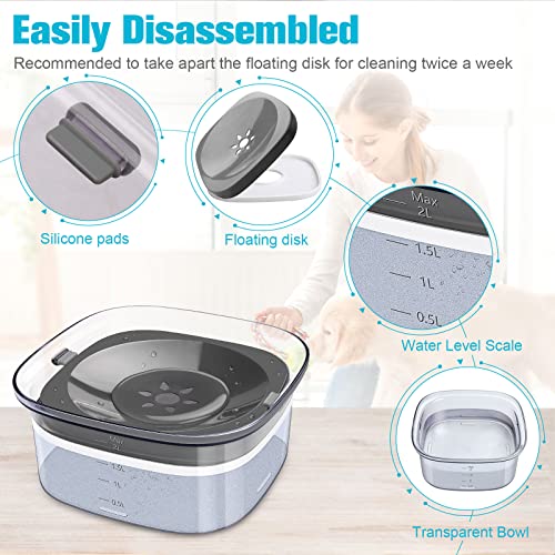 UPSKY 70oz Dog Water Bowl 2L No Spill Dog Bowls Large Capacity Spill Proof Slow Water Feeder, No Splash Pet Water Dispense...