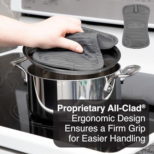 All-Clad Premium Pot Holder & Heating Pad, (2-Pack) Heat Resistant to 500 Degrees, 100% Cotton 10"x6.25" for Kitchen and Barbeque, Pewter