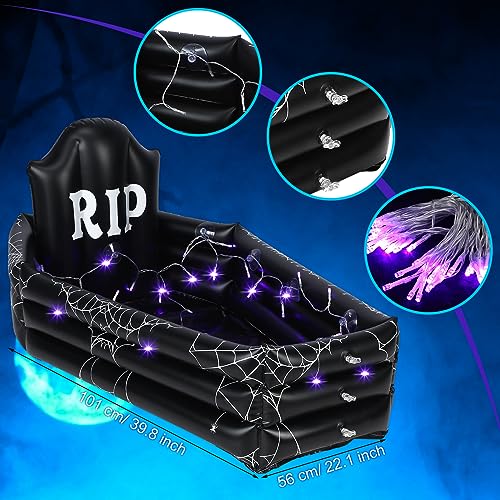 Tanlade 40 Inch Halloween Coffin Drink Cooler 120+cans Large Capacity with Suction Cup and String Light Inflatable Coffin ...
