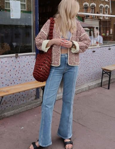 Yimoon Women's Cropped Puffer Quilted Jacket Vintage Floral Print Open Front Lightweight Short Jacket Outerwear