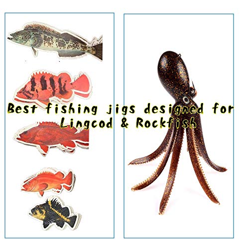 East Rain Artificial Octopus Swimbait with Skirt Tail Lingcod Rockfish Jigs for Saltwater Fishing Big Game (PVC,3.54/7.87/...