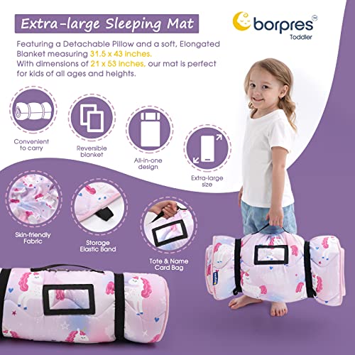 Nap Mat with Pillow Blanket Set: Sleeping Mats for Toddler Kids - Thick Large Roll up Slumber Bag for Daycare Preschool Ki...