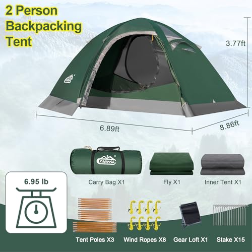 2 Person Backpacking Tent, Waterproof 4 Season Tent, Windproof Cold Weather Winter Tent for Camping, Hiking, Hunting, Cycling
