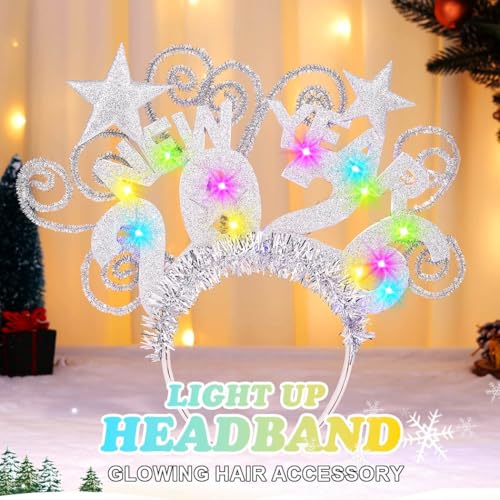 EARENT 2026 Happy New Year Silver Light Up Headband LED Star Hair Hand Flashing New Years Eve Celebration Hair Accessorie