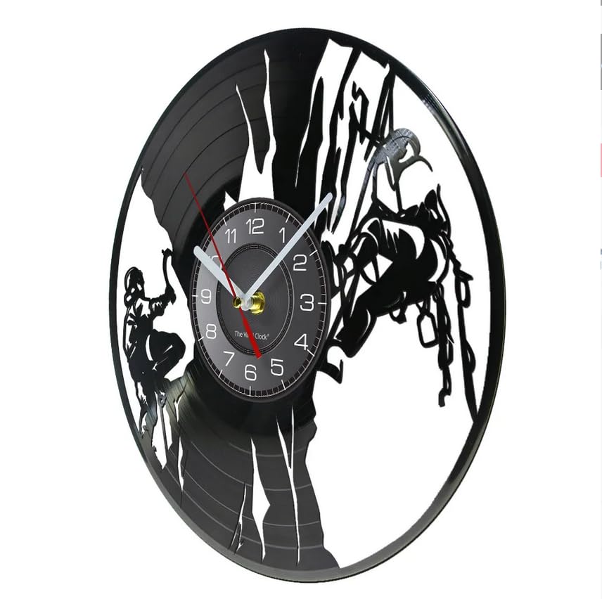 XXIN-BNSM 30cm Silent Clock Rock Climbing Vinyl Album Re-Purposed Record Clock Climb Mountain Extreme Outdoor Sports Retro...