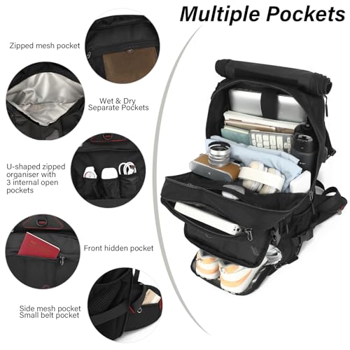 Mfinesun Travel Backpack for Men & Women, 50L Large Carry on Backpack Durable Convertible Duffle Bag Fit for 17 Inch Lapto...
