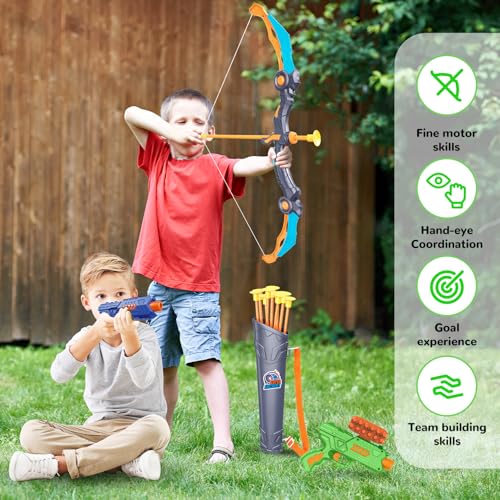 GMAOPHY 2 Pack Bow and Arrow Toy for 5 6 7 8 9 10 11 12 Year Old Boys, Birthday for Kids, Indoor Outdoor Sport Games Toys ...