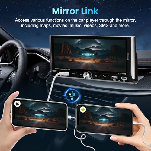 Single Din Car Stereo with Wireless Apple Carplay Android Auto, 6.9" IPS Touchscreen Car Stereo with Bluetooth 5.2 Handsfr...