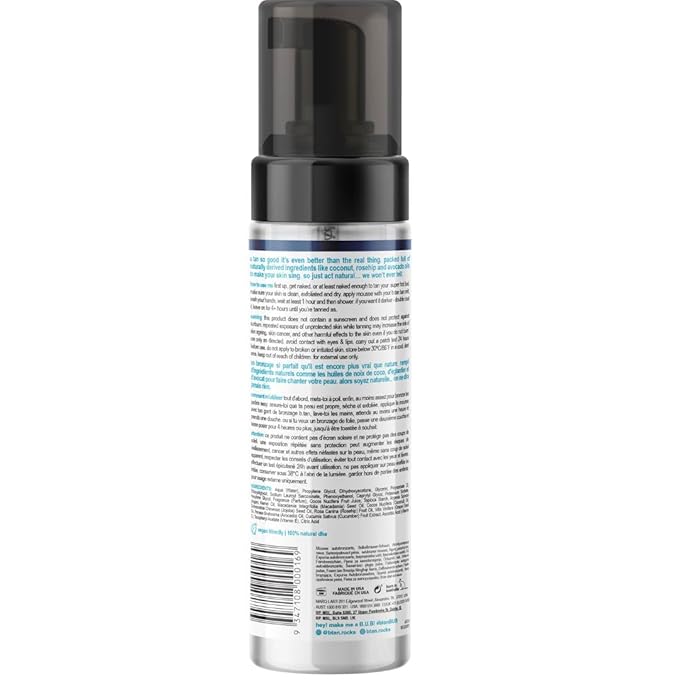 b.tan Clear Self Tanner Bronzing Water Foam | Just Act Natural - Best 1 Hour Express Sunless Tanning Mousse, Dark, Transfer-Free, Enriched With Coconut Water & Vitamin E, Face & Body, 6.7 Fl oz