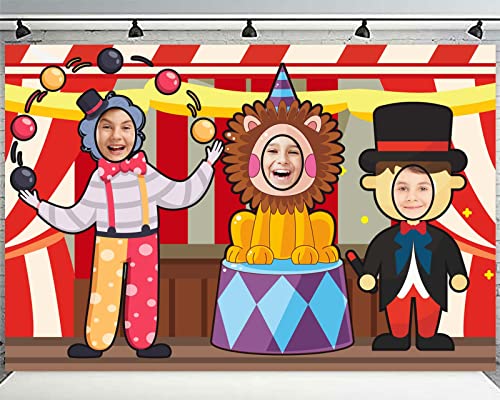 Circus Troup Photo Banner Backdrop Background Photo Booth Props Pretend Play Party Game Clown Lion Theme Decor for Carniva...