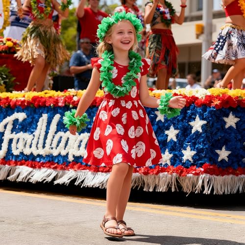 Gigoitly Little Girls Hawaiian Costume Dress Kids Red Outfit for Toddler, Hawaii Luau Party Cosplay Aloha Festival