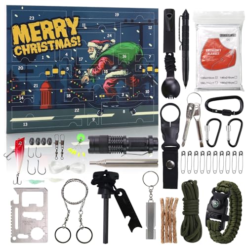 Survival Kit Men Advent Calendar 2025, 24 Days Christmas Countdown Calendar Emergency Survival Gears, 2025 Xmas Camping, F...