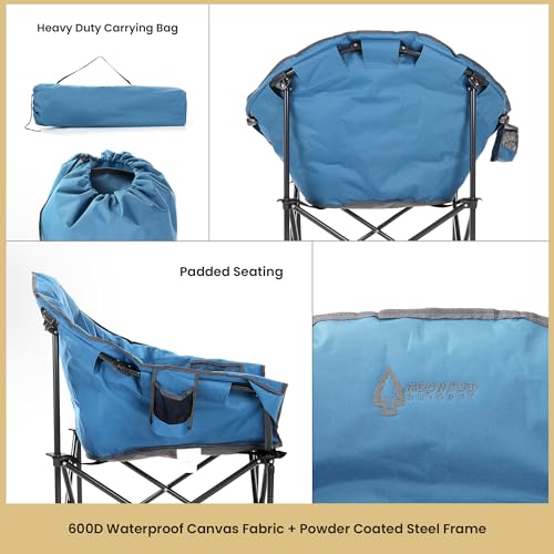 ARROWHEAD OUTDOOR Oversized Heavy-Duty Club Folding Camping Chair with Pocket, Cup Holder, Portable, Padded, Moon, Round, ...