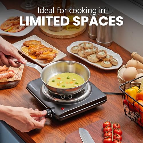 Elite Gourmet ESB100B Countertop Single Coiled Burner Electric Hot Plate, Temperature Control, Indicator Light, Easy to Cl...