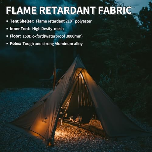 Naturehike Ranch Fire 4 Season Teepee Tent, 2 Person Hot Tent with Stove Jack, Windproof Waterproof Cold Weather Winter Te...