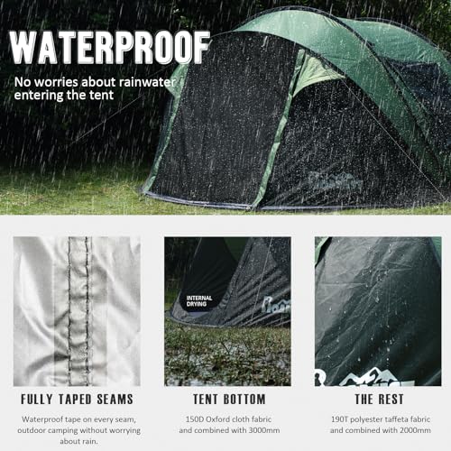 ROAMIST Tents for Camping, 2/3/4 Person Easy Pop Up Tents for Camping, Waterproof Windproof Automatic Setup Camping Tent w...
