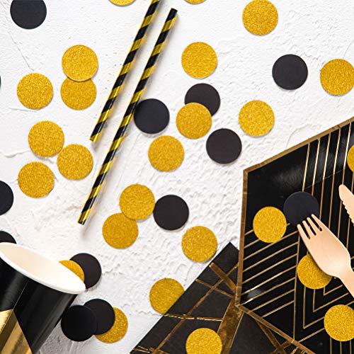 MOWO Glitter Confetti Circles Wedding Party Decor and Table Decor 1.2’’ in Diameter (glitter gold,black,200pc)