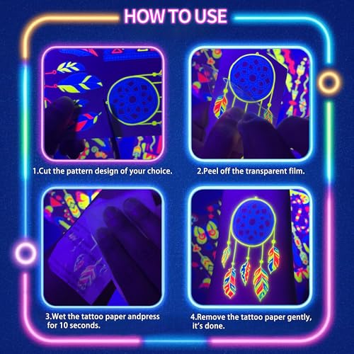 Glow in the Dark Tattoos 172 PCS – Glow in the Dark Party Supplies, Neon Body Paint Be UV Blacklight Reactive Face Tempora...