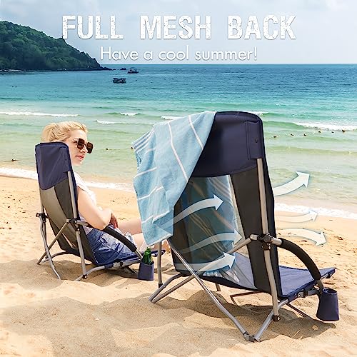 PORTAL Beach Chairs for Adults Camping Low Lightweight Portable Chair with Cup Holder Mesh Back Carry Bag for Outdoor Sand...
