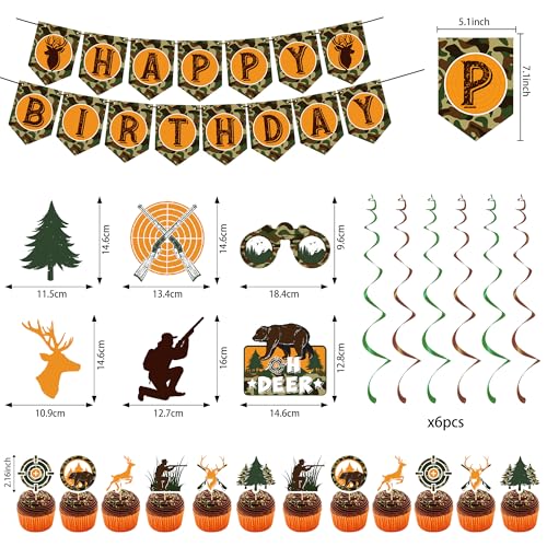 Holkcog Hunting Birthday Decorations, Hunting Deer Party Decorations, Camo Camping Picnic Hunting Birthday Banner Honeycom...