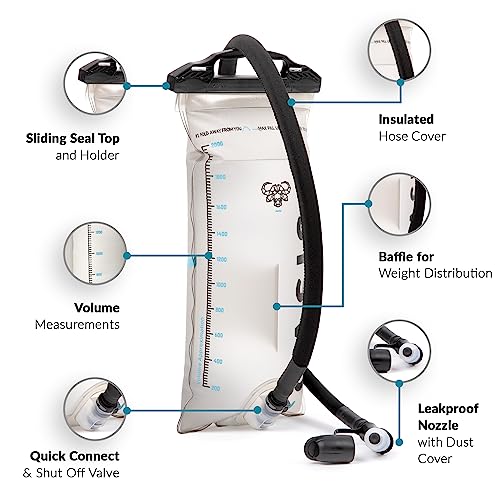 Water Buffalo Oasis Hydration Bladder – 2L and 3L Water Bladder for Hiking Backpack, Leakproof Design with Insulated Hose ...