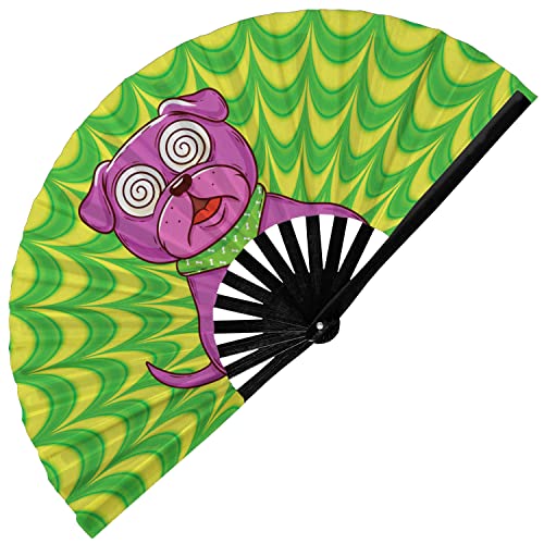 GloFX Rave Trippy Doggy Large Folding Fan - Music Festival Essentials, EDM Rave Accessories